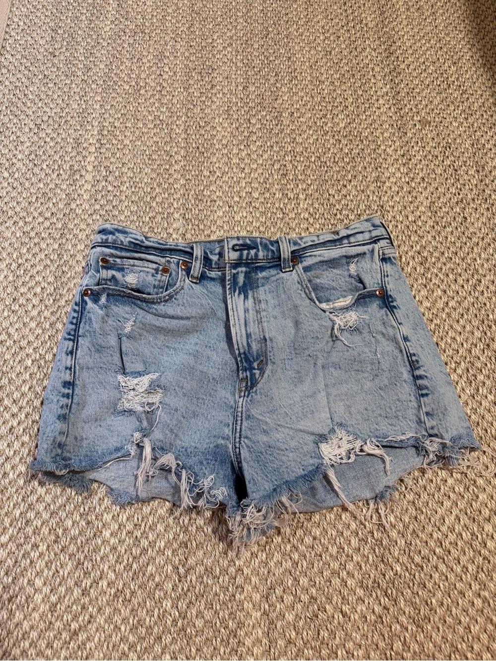 Abercrombie & Fitch Light Wash Distressed Denim Shorts